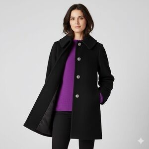 Vintage 60s Style Black Wool Cocoon Midi Big Collar Mid Length Car Coat - XS/S